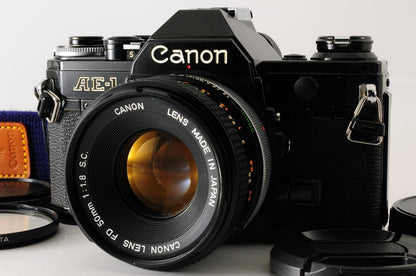 [Excellent] Canon AE-1 Black 35mm SLR Film Camera FD 50mm f1.8 S.C. Lens #347