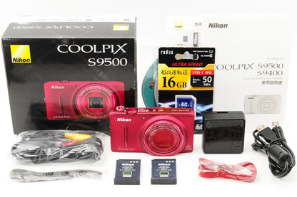 [MINT] Nikon CoolPix S9500 Red 18.1MP Digital Camera from Japan #114